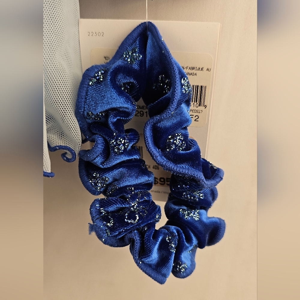 NWT Blue Youth Size 4-6 Skating Dress Tulle Sparkly Floral Scrunchy - Picture 4 of 10